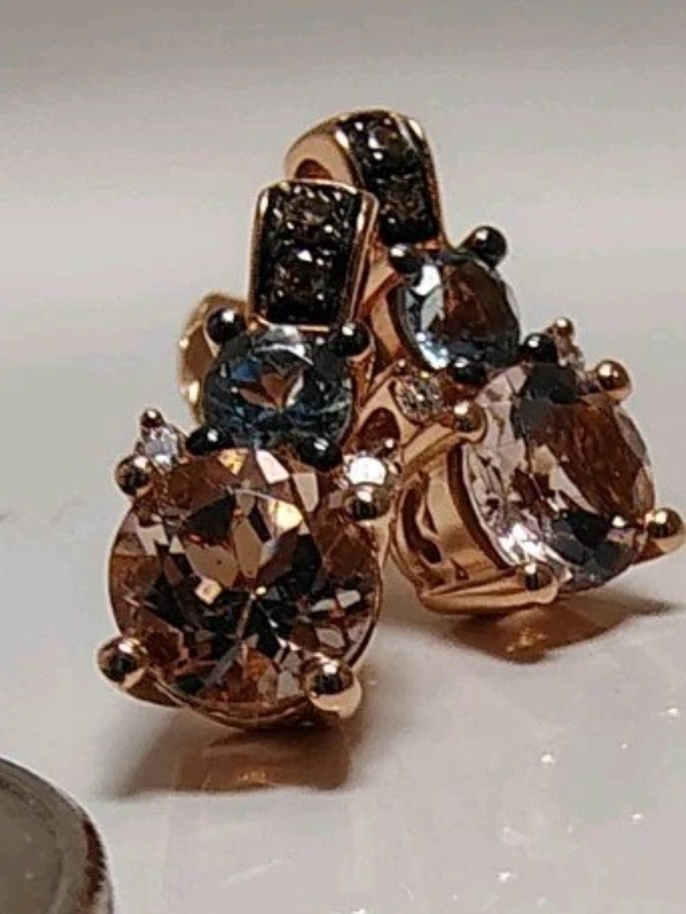 Le Vian 14K Rose Gold Natural Diamond Morganite & Aquamarine Stud Earrings NEW